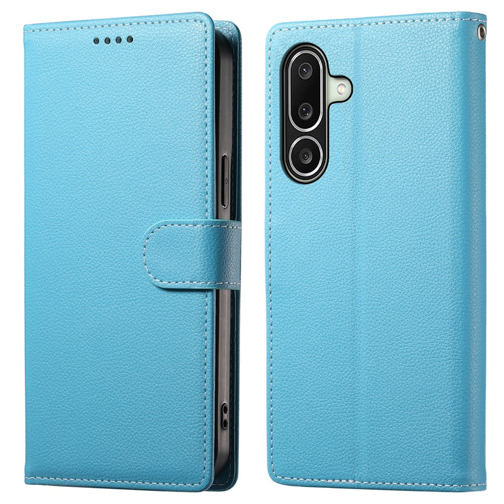 For Samsung Galaxy A27 5G Case Magnetic Snap Litchi Texture Leather Wallet Phone Cover with Wrist Strap