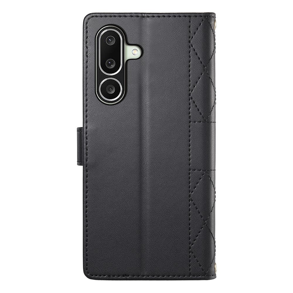 For Samsung Galaxy A27 5G Wallet Case Rhombus Stitching Stand Leather Phone Cover with Long   /   Short Strap