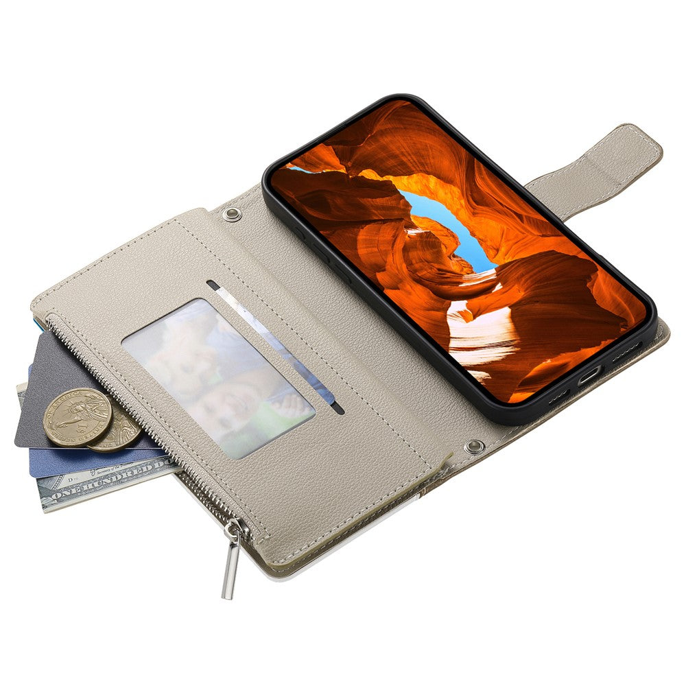 For Samsung Galaxy A27 5G Leather Case Zipper Wallet Color Splicing Flip Phone Cover with Straps