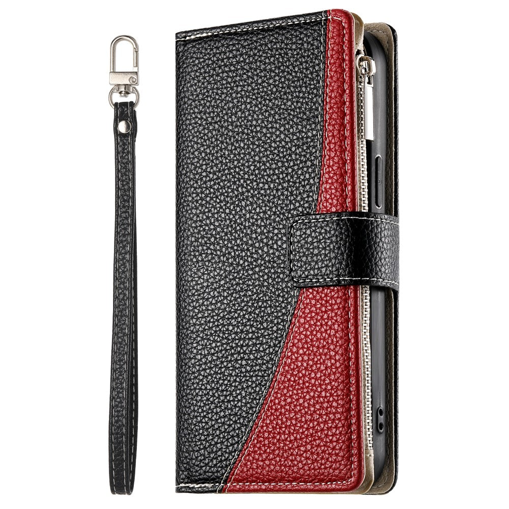 For Samsung Galaxy A27 5G Leather Case Zipper Wallet Color Splicing Flip Phone Cover with Straps