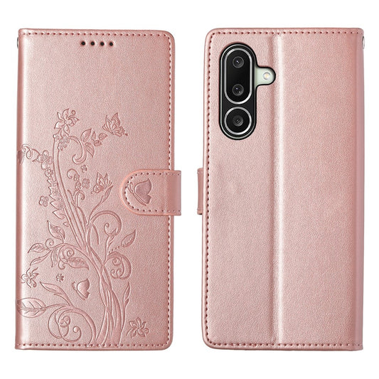 For Samsung Galaxy A27 5G Wallet Case Butterfly Floral Imprint PU Leather Phone Cover with Wrist Strap