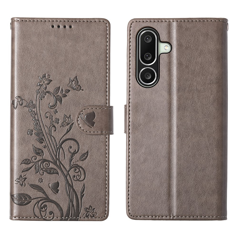 For Samsung Galaxy A27 5G Wallet Case Butterfly Floral Imprint PU Leather Phone Cover with Wrist Strap