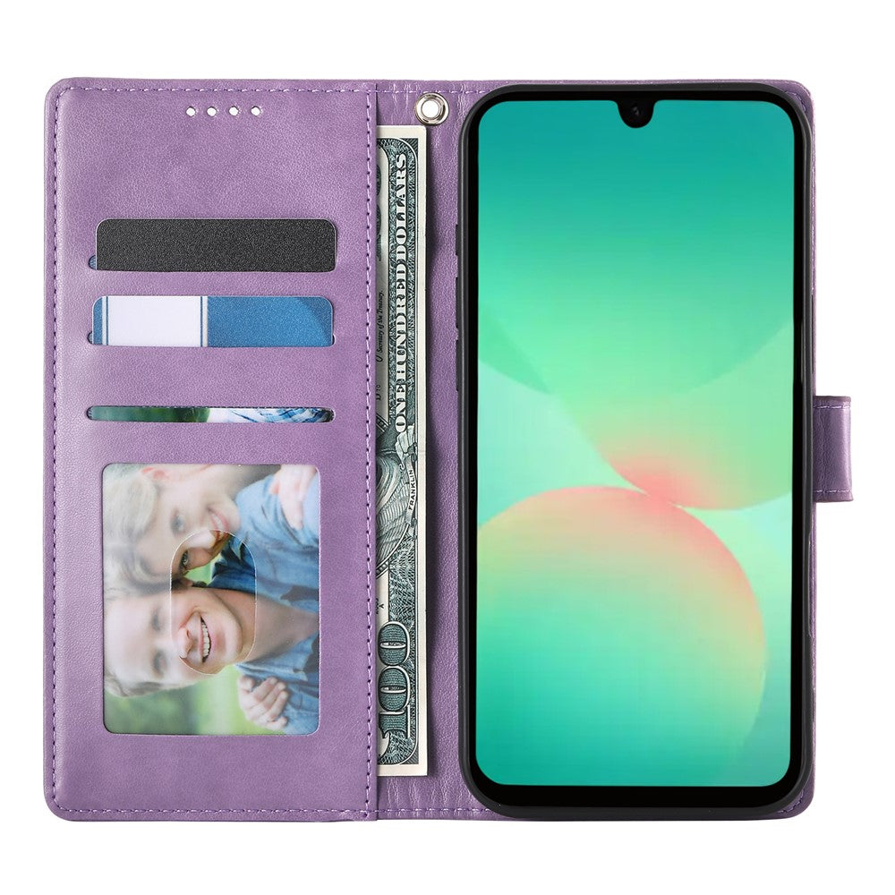 For Samsung Galaxy A27 5G Wallet Case Butterfly Floral Imprint PU Leather Phone Cover with Wrist Strap