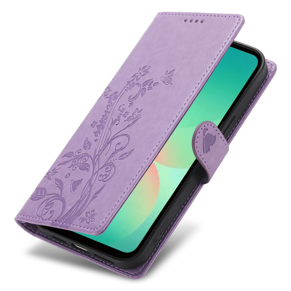 For Samsung Galaxy A27 5G Wallet Case Butterfly Floral Imprint PU Leather Phone Cover with Wrist Strap