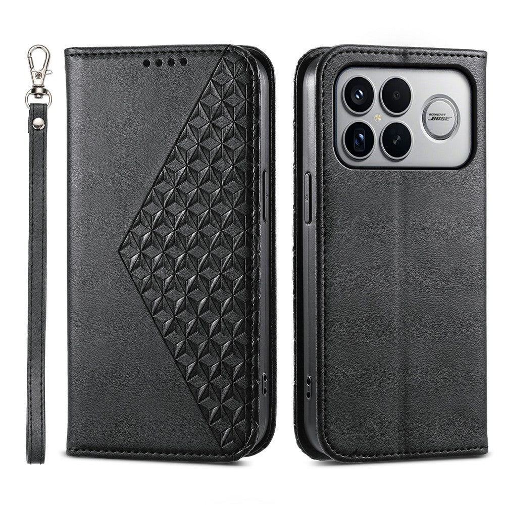 For Xiaomi Poco F8 Ultra 5G / Redmi K90 Pro Max 5G Case Calf Texture PU Leather Wallet Phone Cover with Wrist Strap