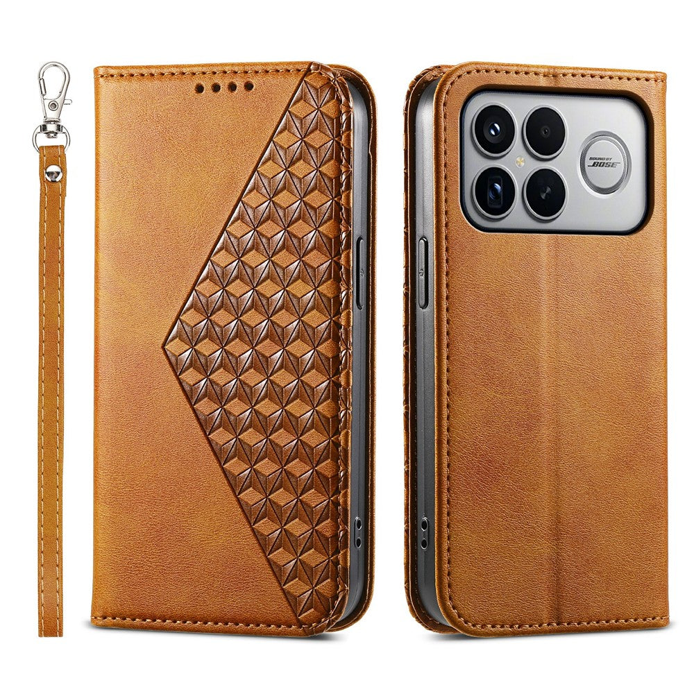 For Xiaomi Poco F8 Ultra 5G / Redmi K90 Pro Max 5G Case Calf Texture PU Leather Wallet Phone Cover with Wrist Strap