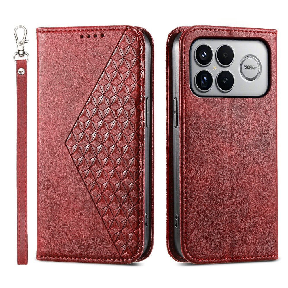 For Xiaomi Poco F8 Ultra 5G / Redmi K90 Pro Max 5G Case Calf Texture PU Leather Wallet Phone Cover with Wrist Strap