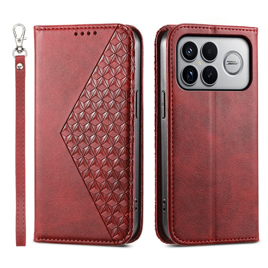For Xiaomi Poco F8 Ultra 5G / Redmi K90 Pro Max 5G Case Calf Texture PU Leather Wallet Phone Cover with Wrist Strap