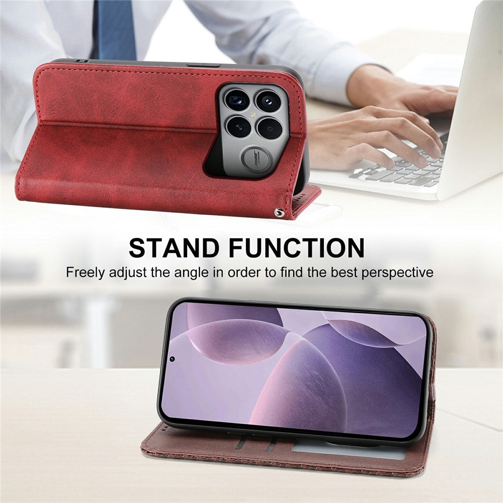 For Xiaomi Poco F8 Ultra 5G / Redmi K90 Pro Max 5G Case Calf Texture PU Leather Wallet Phone Cover with Wrist Strap