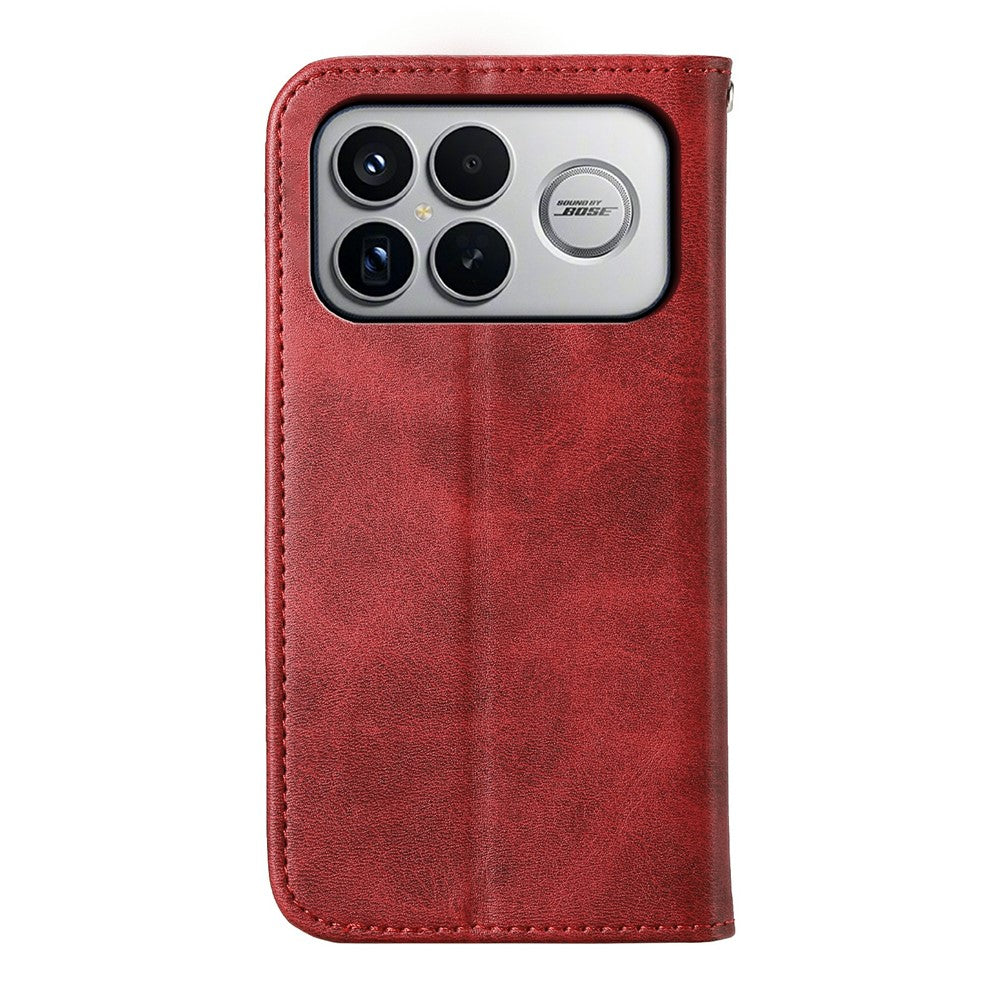 For Xiaomi Poco F8 Ultra 5G / Redmi K90 Pro Max 5G Case Calf Texture PU Leather Wallet Phone Cover with Wrist Strap