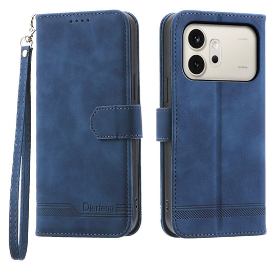 Honor 600 5G Handyhülle – DIERFENG DF-03 Ledertasche mit Aufdruck „Lines“ und Handschlaufe