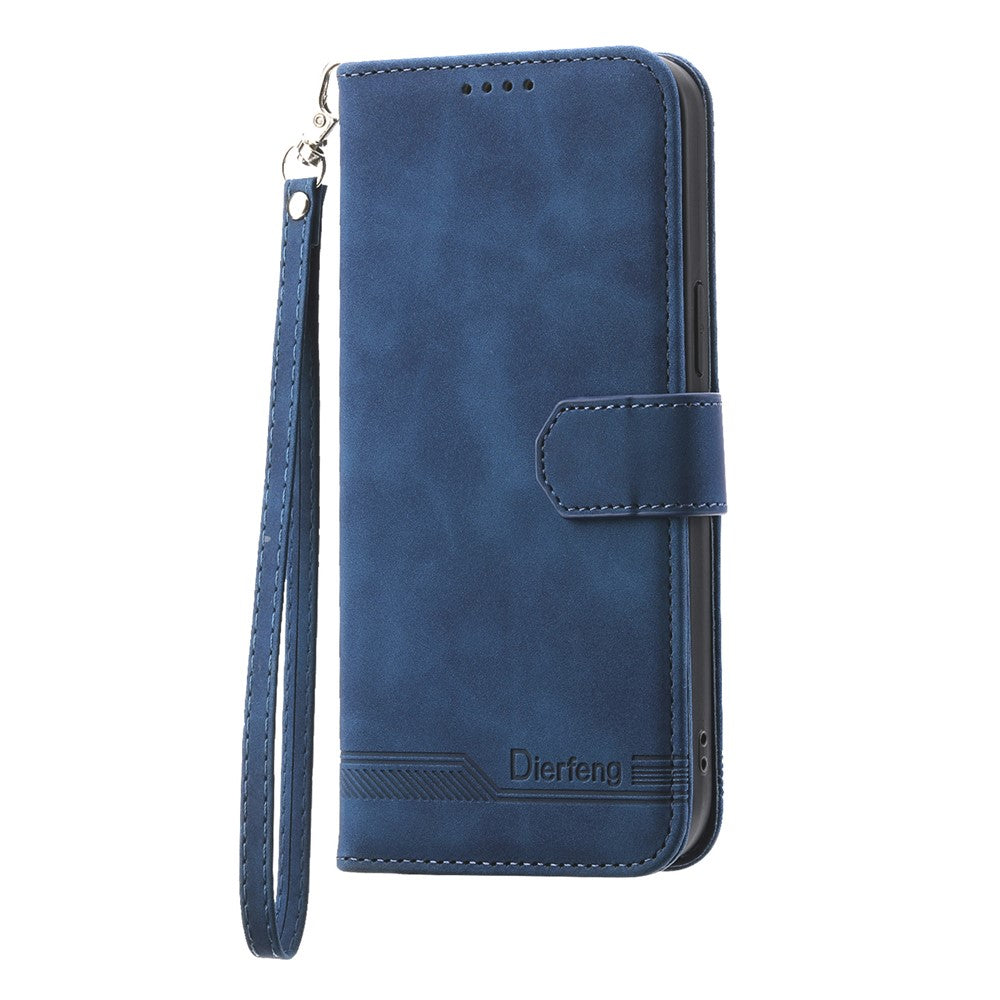DIERFENG DF-03 For Honor 600 5G Leather Case Lines Imprint Wallet Phone Cover with Wrist Strap