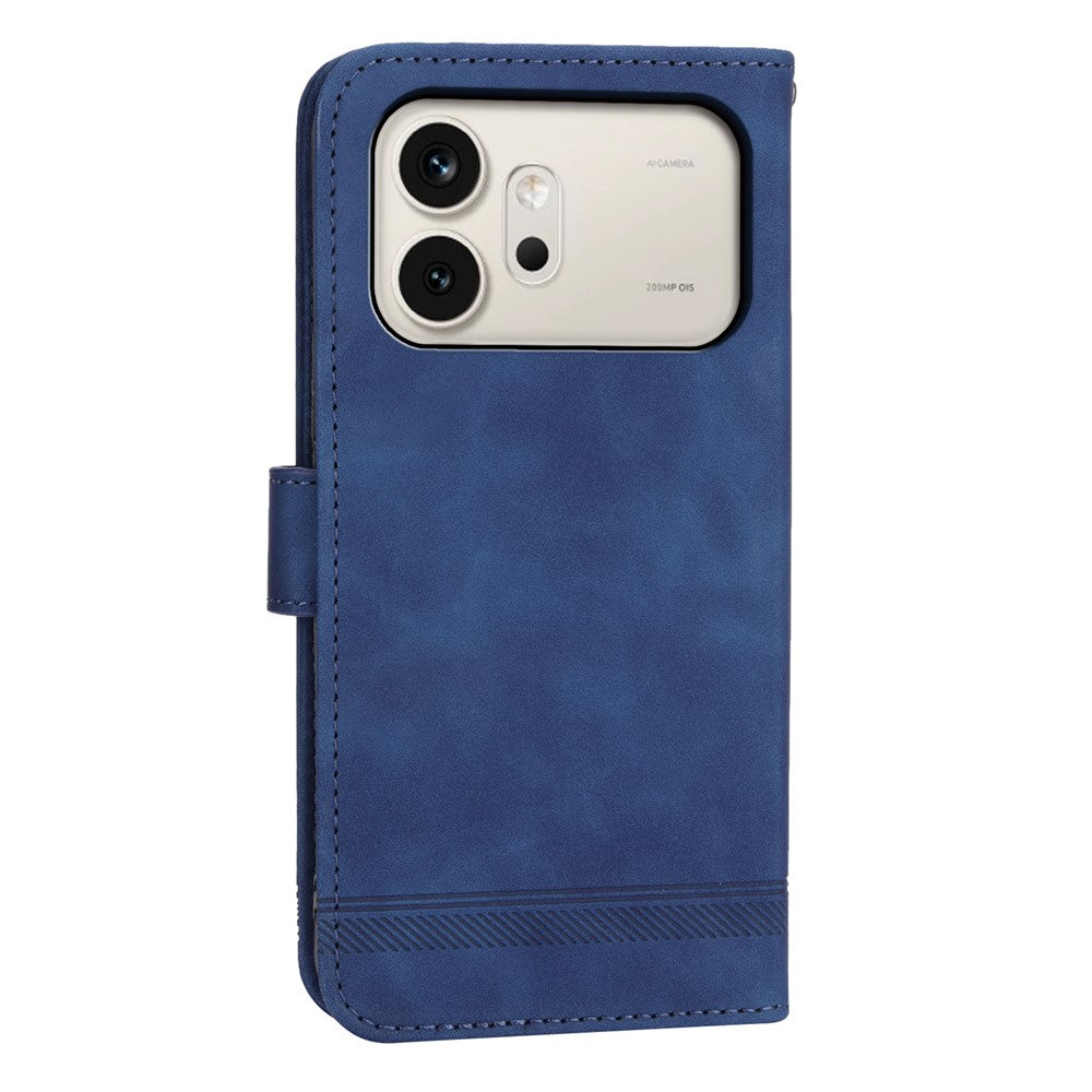 DIERFENG DF-03 For Honor 600 5G Leather Case Lines Imprint Wallet Phone Cover with Wrist Strap