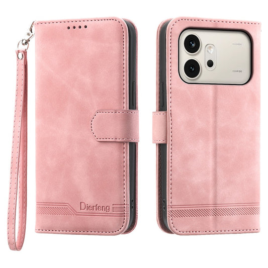 Honor 600 5G Handyhülle – DIERFENG DF-03 Ledertasche mit Aufdruck „Lines“ und Handschlaufe