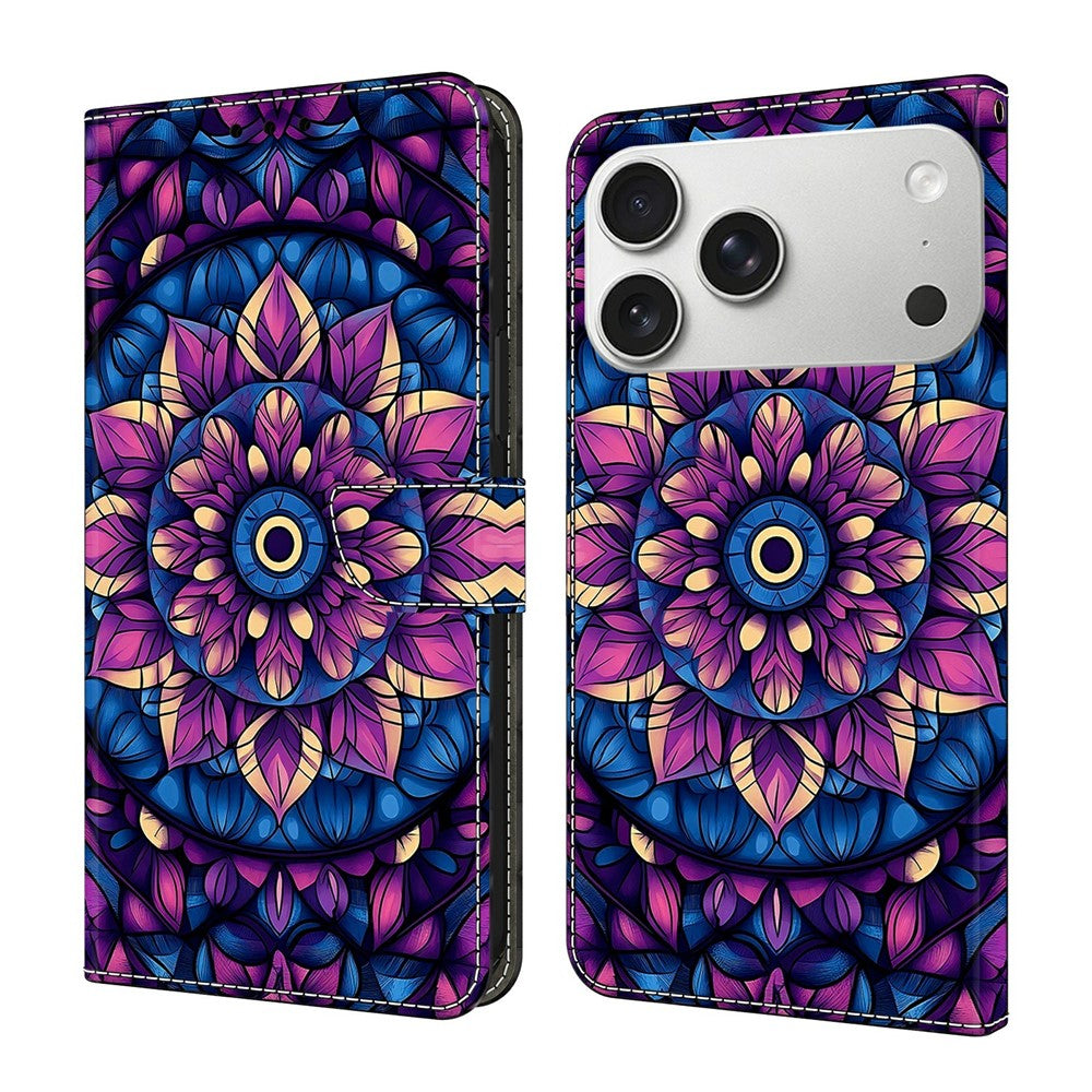 For iPhone 18 Pro / 17 Pro Wallet Stand Case Pattern Printing Leather Phone Cover