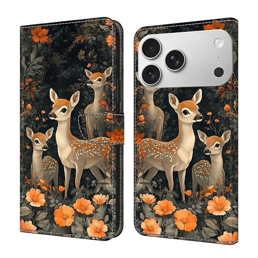 For iPhone 18 Pro / 17 Pro Wallet Stand Case Pattern Printing Leather Phone Cover