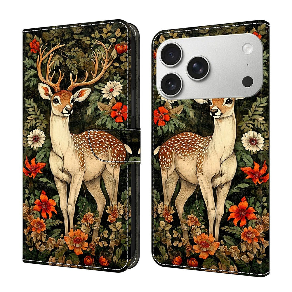 For iPhone 18 Pro / 17 Pro Wallet Stand Case Pattern Printing Leather Phone Cover