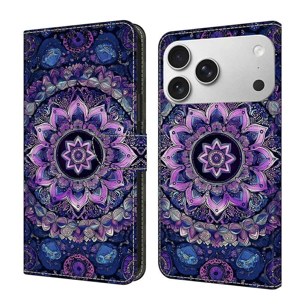 For iPhone 18 Pro / 17 Pro Wallet Stand Case Pattern Printing Leather Phone Cover