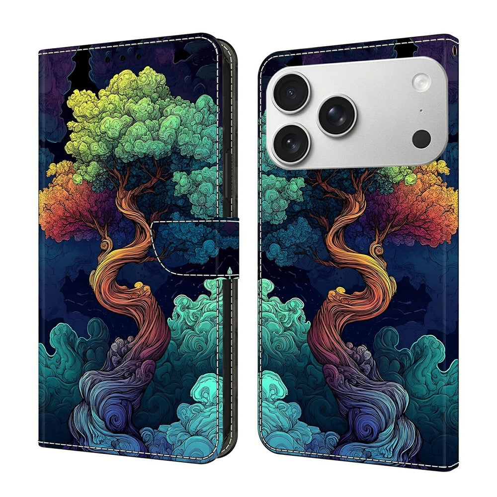 For iPhone 18 Pro Max / 17 Pro Max Wallet Stand Case Pattern Printing Leather Phone Cover