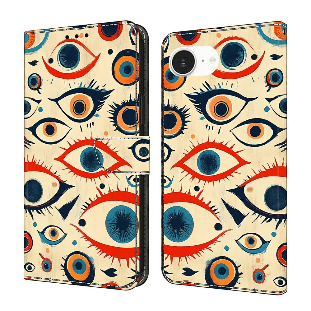 For iPhone 17e / 16e Wallet Stand Case Pattern Printing Leather Phone Cover
