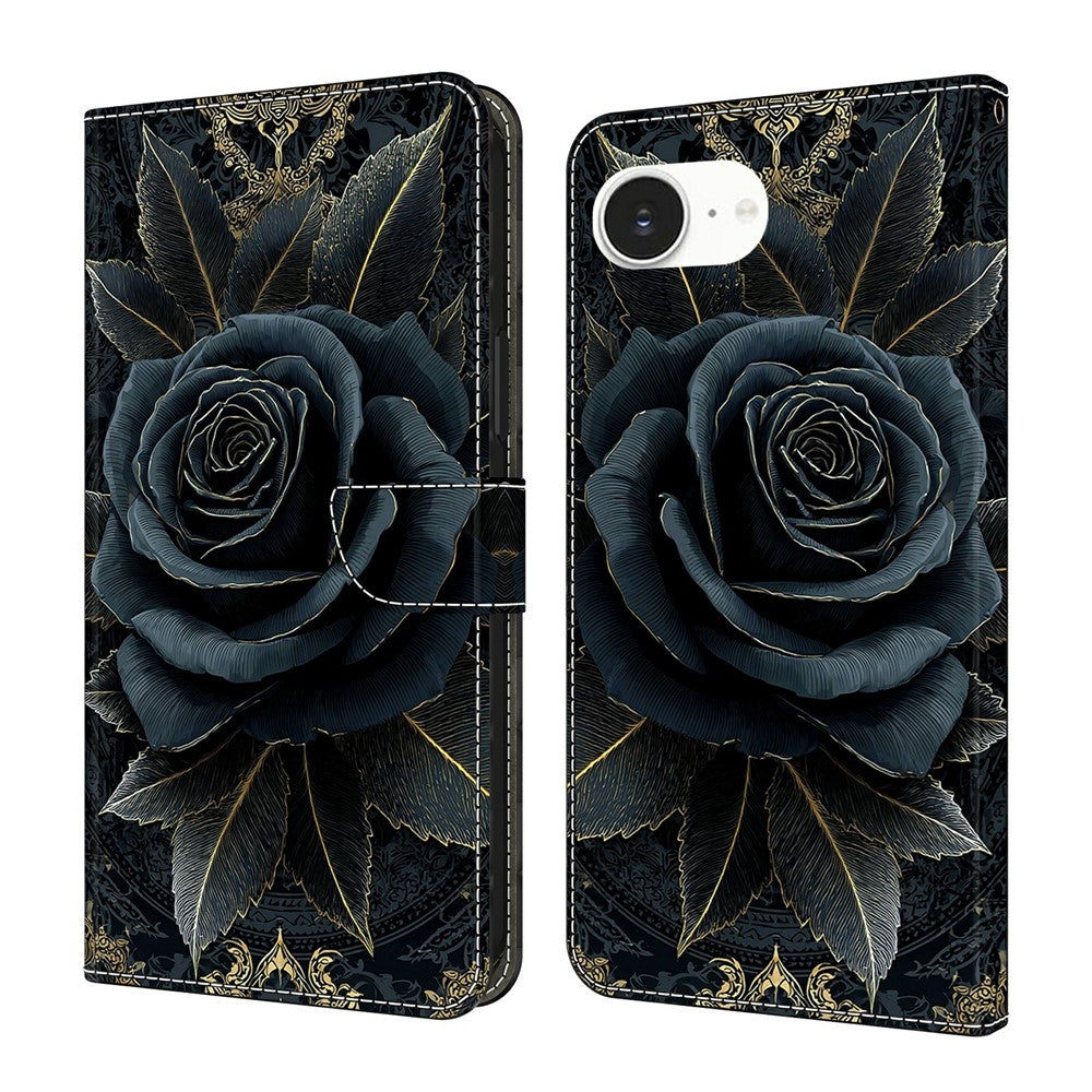 For iPhone 17e / 16e Wallet Stand Case Pattern Printing Leather Phone Cover