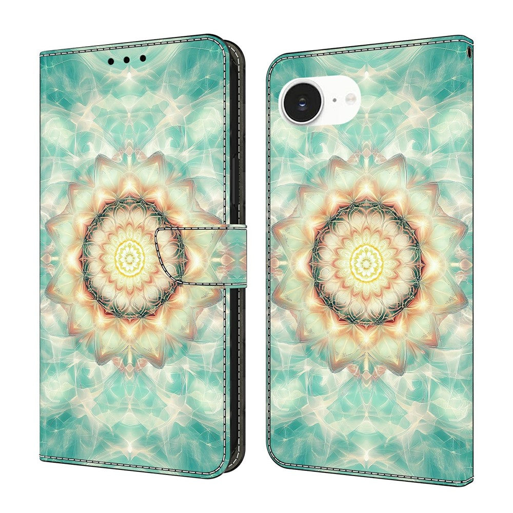 For iPhone 17e / 16e Wallet Stand Case Pattern Printing Leather Phone Cover