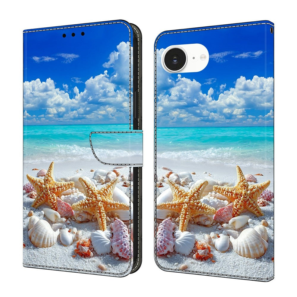 For iPhone 17e / 16e Wallet Stand Case Pattern Printing Leather Phone Cover