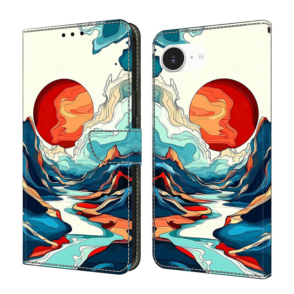 For iPhone 17e / 16e Wallet Stand Case Pattern Printing Leather Phone Cover