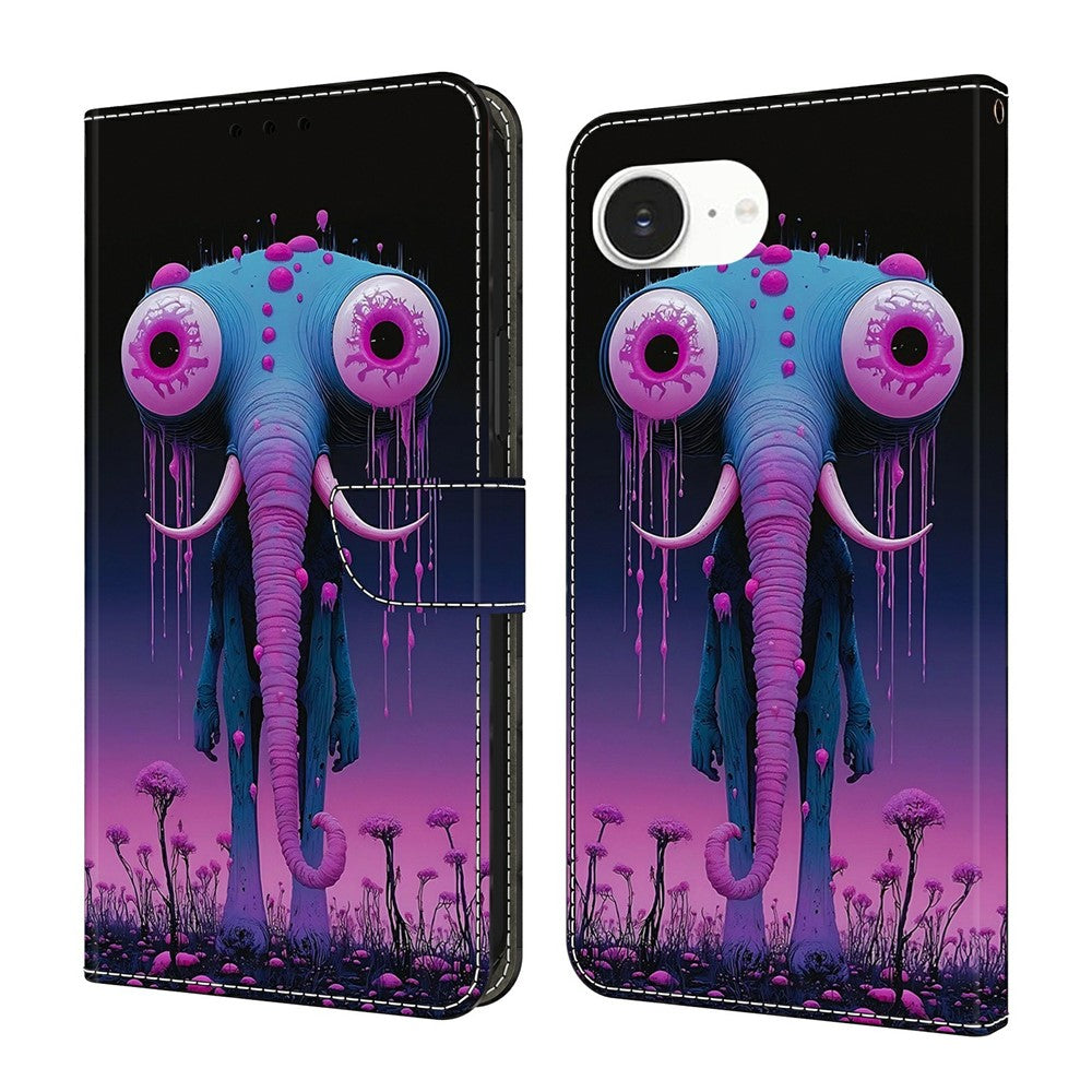 For iPhone 17e / 16e Wallet Stand Case Pattern Printing Leather Phone Cover