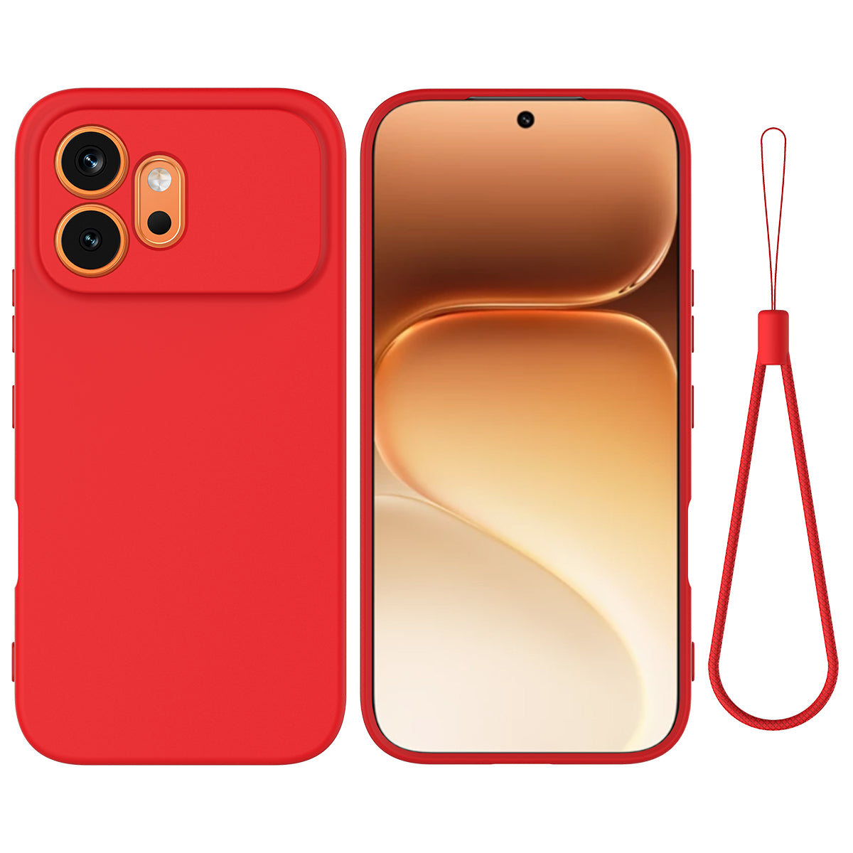 For Honor 600 5G Liquid Silicone Case Phone Back Cover with Hand Strap
