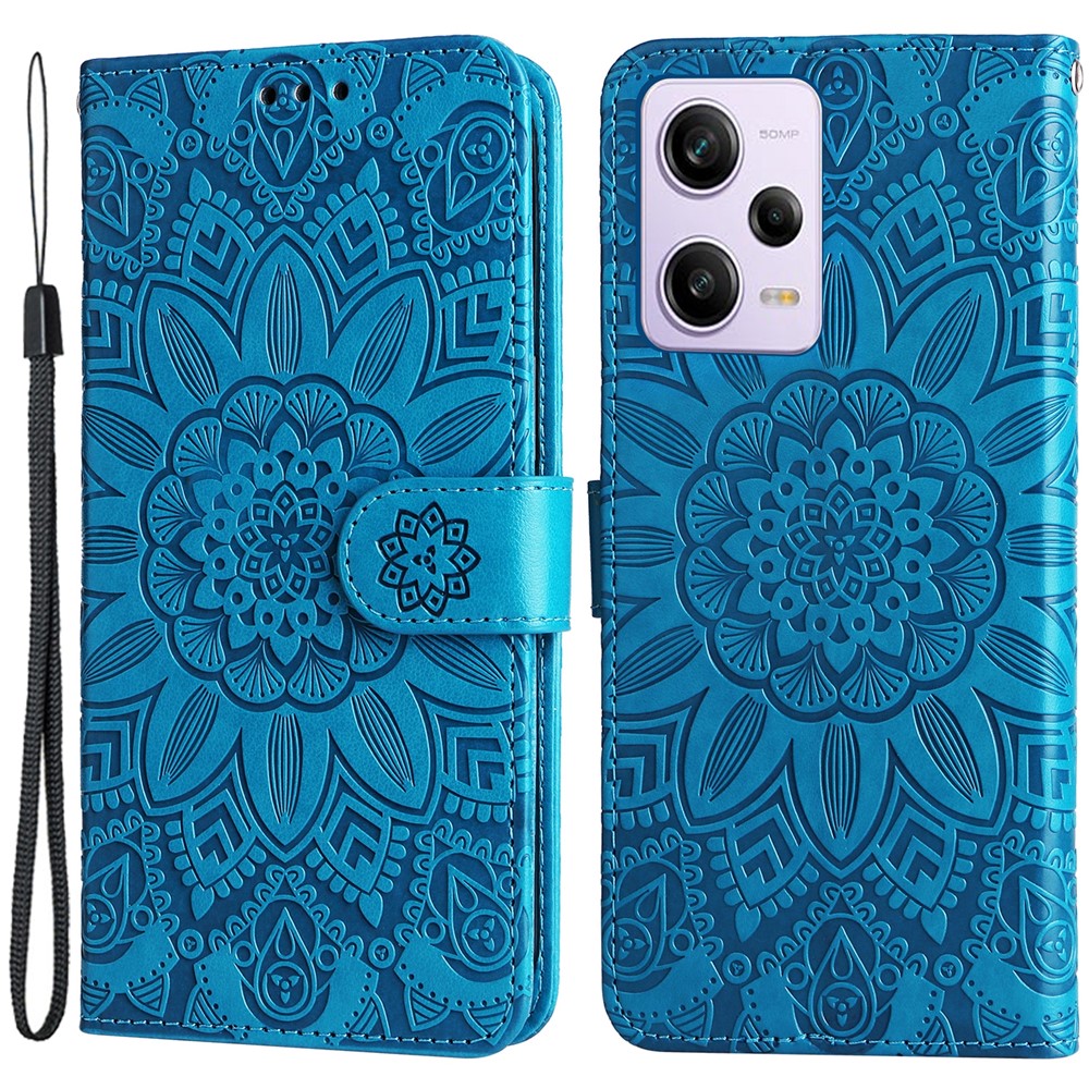 For Xiaomi Redmi Note 12 Pro+ 5G PU Leather Sunflower Imprinted Phone Case Magnetic Closure Hands-free Stand Flip Cover with Wrist Strap