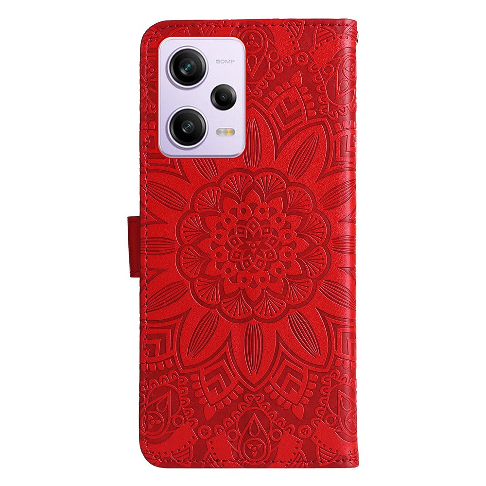 For Xiaomi Redmi Note 12 Pro+ 5G PU Leather Sunflower Imprinted Phone Case Magnetic Closure Hands-free Stand Flip Cover with Wrist Strap