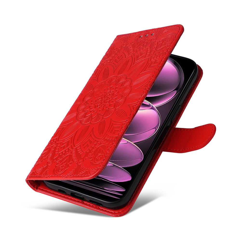 For Xiaomi Redmi Note 12 Pro+ 5G PU Leather Sunflower Imprinted Phone Case Magnetic Closure Hands-free Stand Flip Cover with Wrist Strap