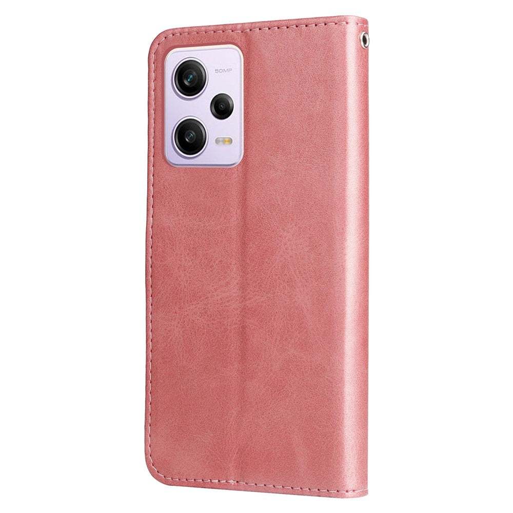 Phone Stand Case for Xiaomi Redmi Note 12 Pro+ 5G Calf Texture PU Leather Zipper Pocket Flip Wallet Cover