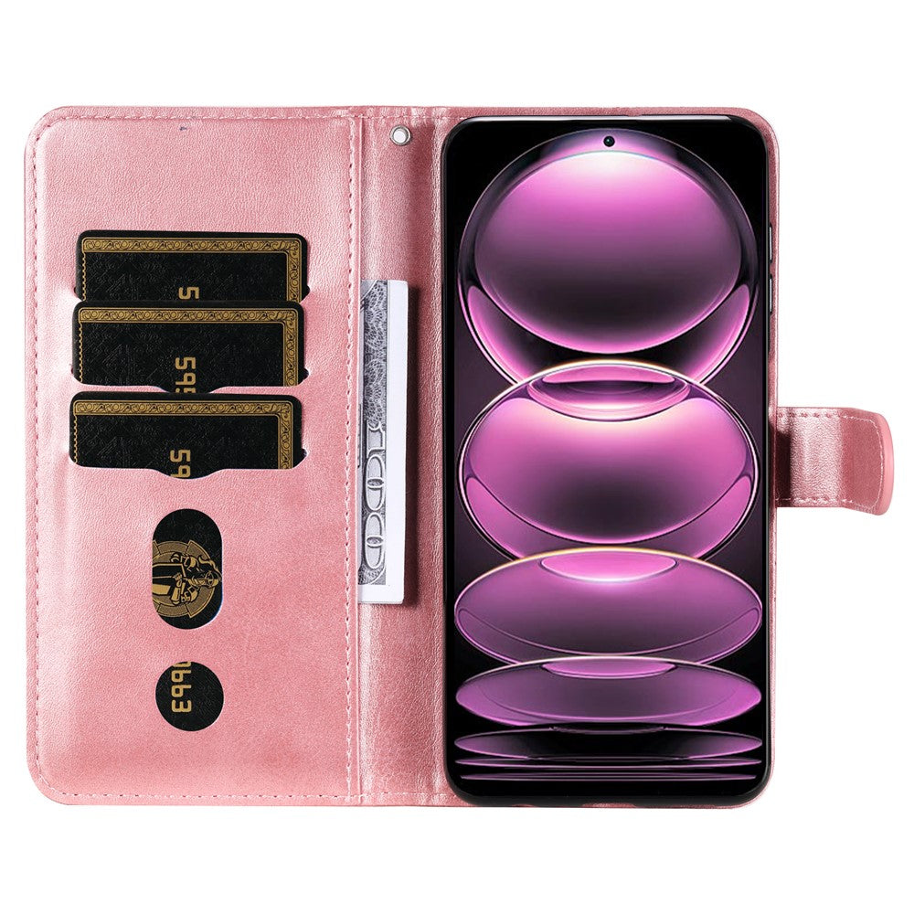 Phone Stand Case for Xiaomi Redmi Note 12 Pro+ 5G Calf Texture PU Leather Zipper Pocket Flip Wallet Cover