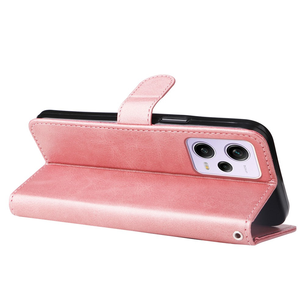 Phone Stand Case for Xiaomi Redmi Note 12 Pro+ 5G Calf Texture PU Leather Zipper Pocket Flip Wallet Cover