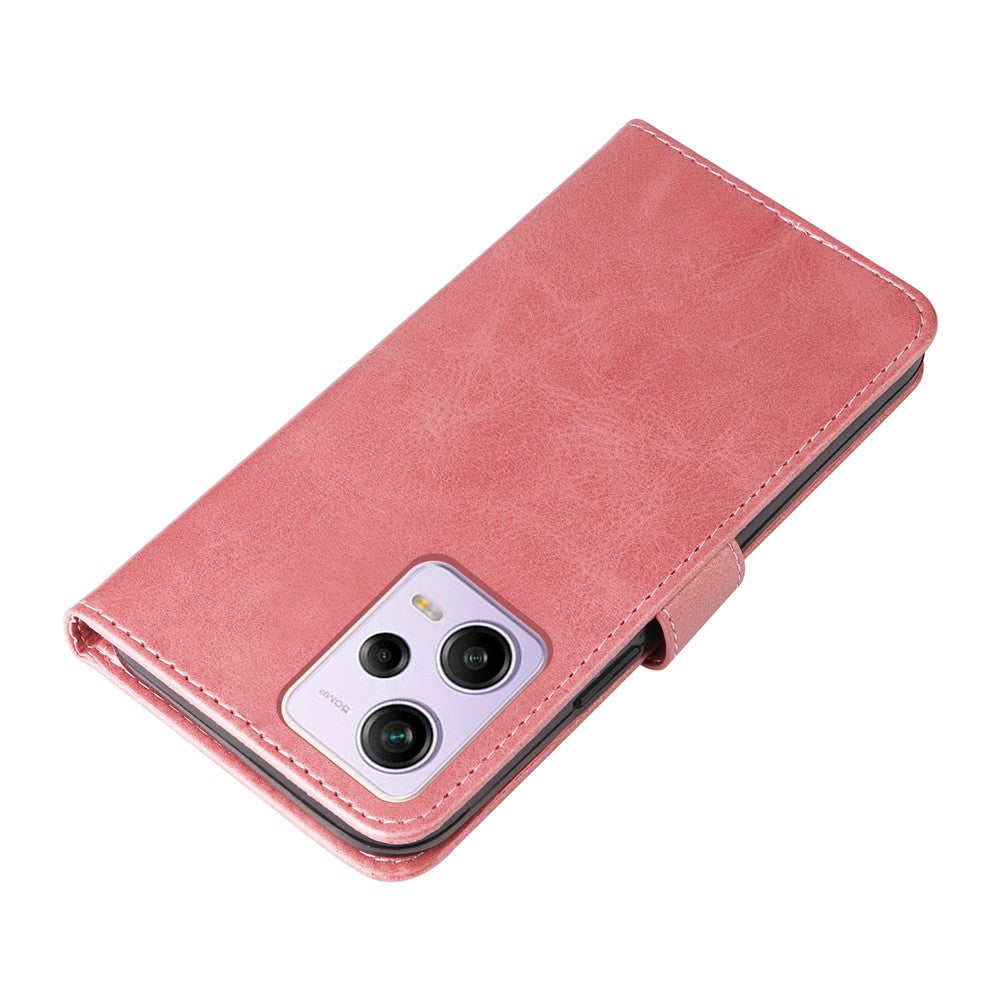 Phone Stand Case for Xiaomi Redmi Note 12 Pro+ 5G Calf Texture PU Leather Zipper Pocket Flip Wallet Cover