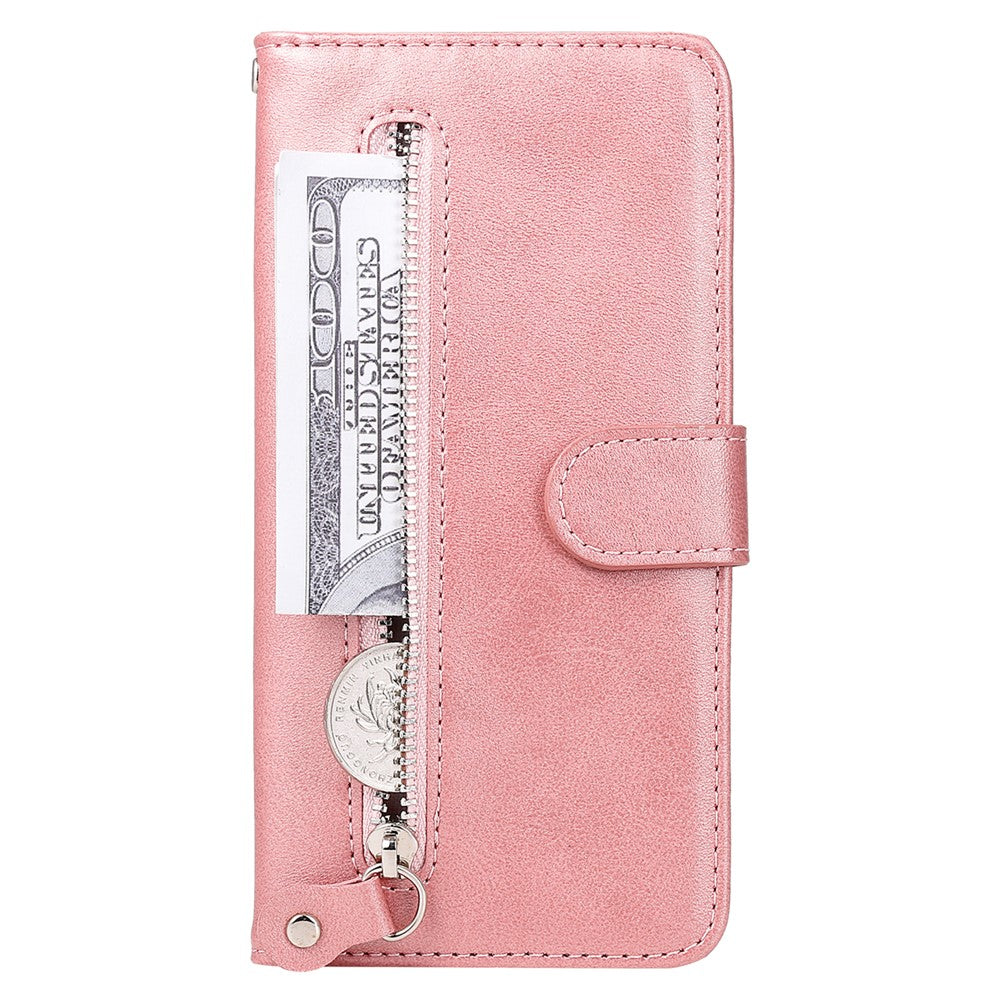 Phone Stand Case for Xiaomi Redmi Note 12 Pro+ 5G Calf Texture PU Leather Zipper Pocket Flip Wallet Cover