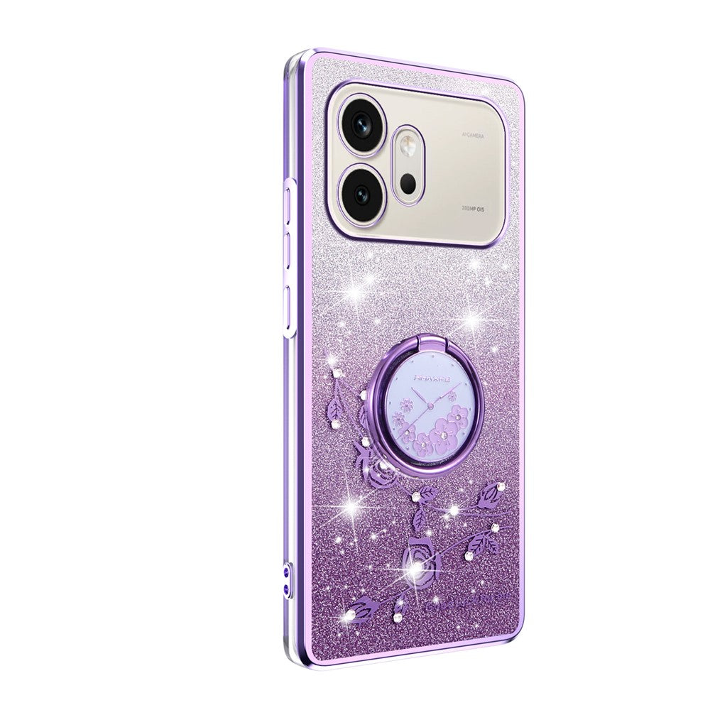 KADEM For Honor 600 5G Phone Case Ring Kickstand TPU Flowers Phone Cover Gradient Glitter