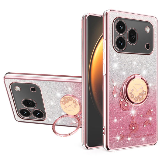 Honor 600 Pro 5G Handyhülle – KADEM Ring Ständer TPU Blumen Farbverlauf Glitzer