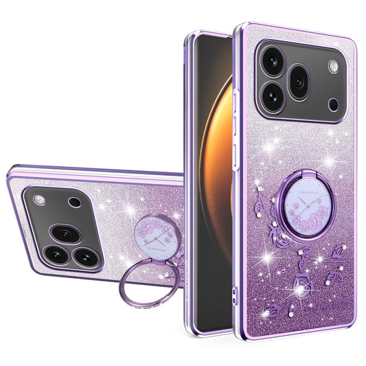 Honor 600 Pro 5G Handyhülle – KADEM Ring Ständer TPU Blumen Farbverlauf Glitzer