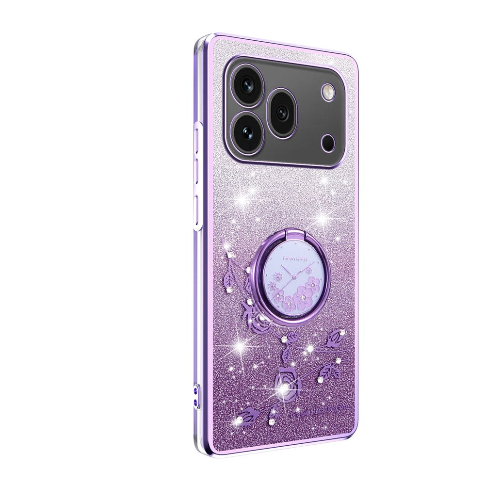 KADEM For Honor 600 Pro 5G Phone Case Ring Kickstand TPU Flowers Phone Cover Gradient Glitter