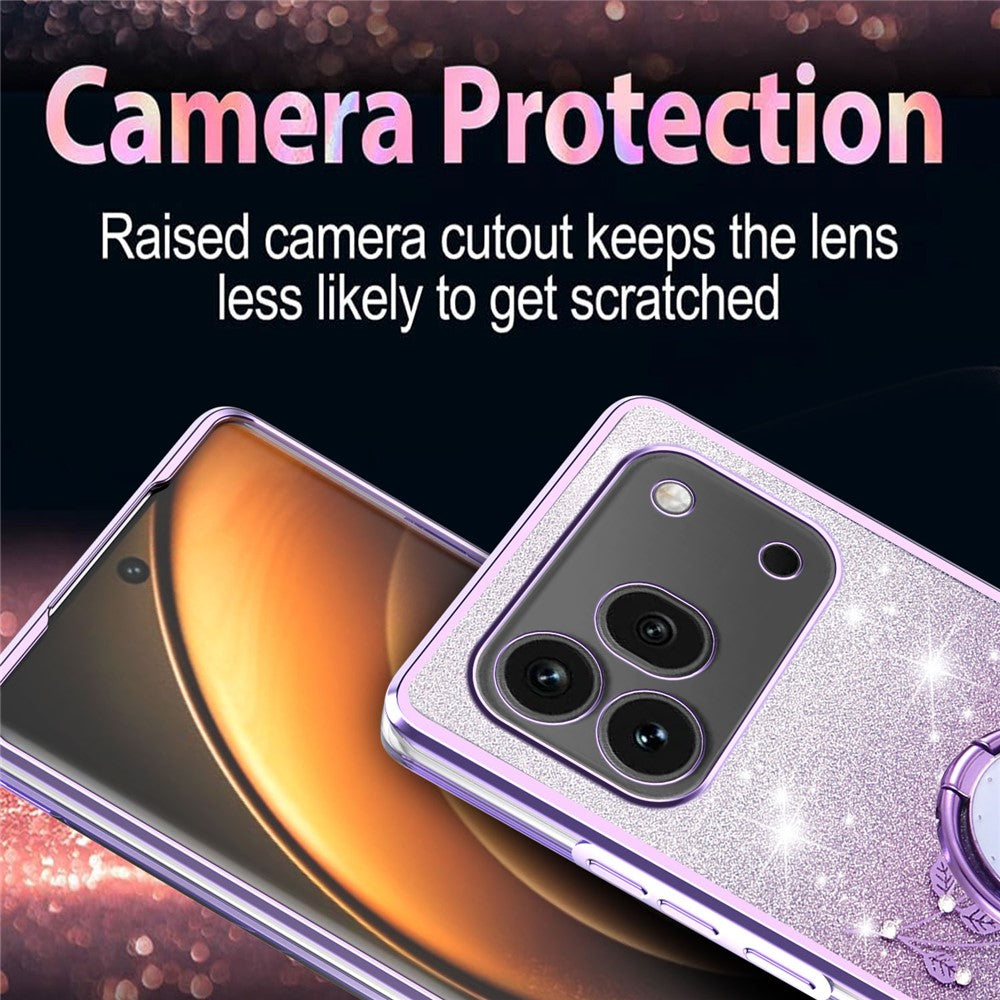 KADEM For Honor 600 Pro 5G Phone Case Ring Kickstand TPU Flowers Phone Cover Gradient Glitter