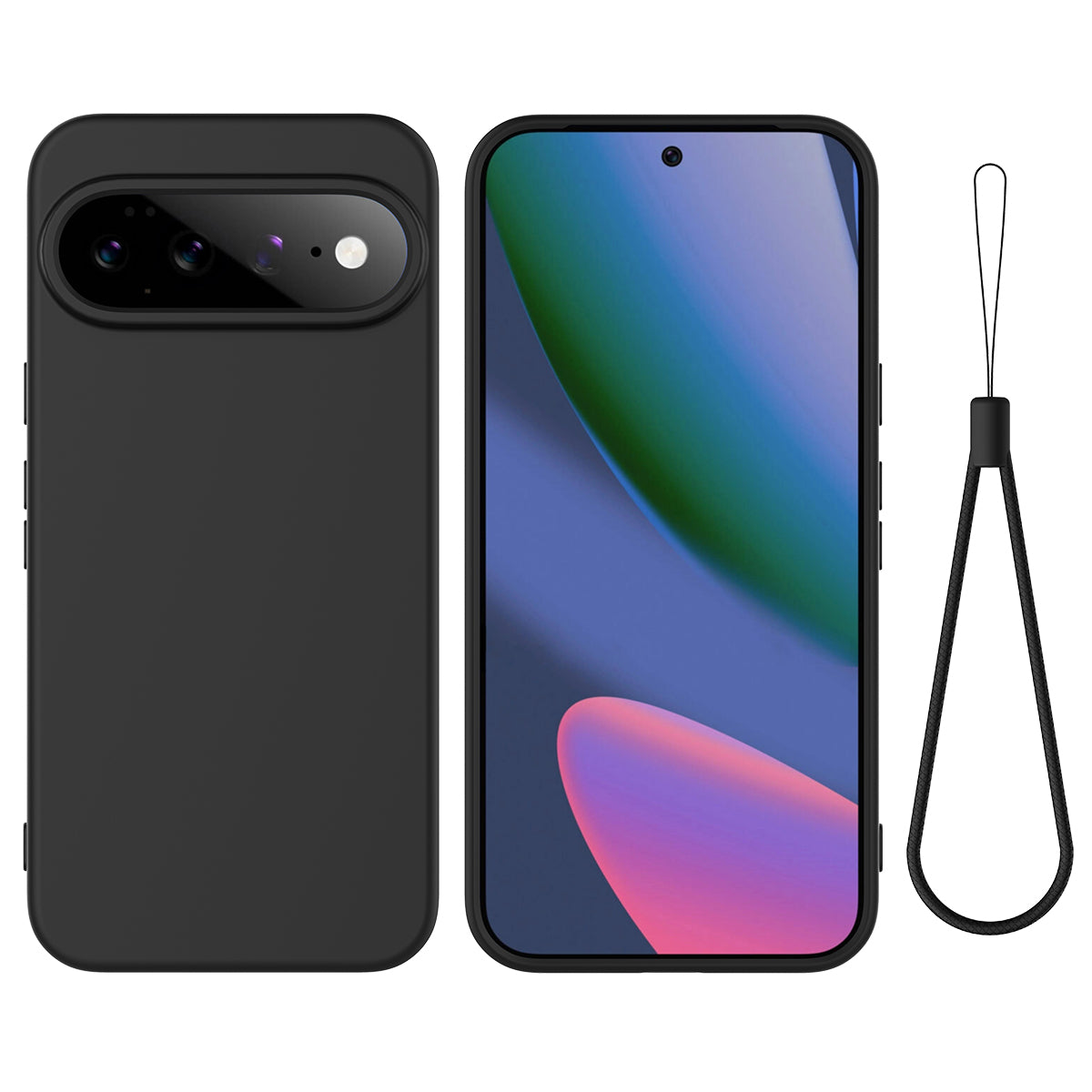 For Google Pixel 11 Pro XL Liquid Silicone Case Phone Back Cover with Hand Strap