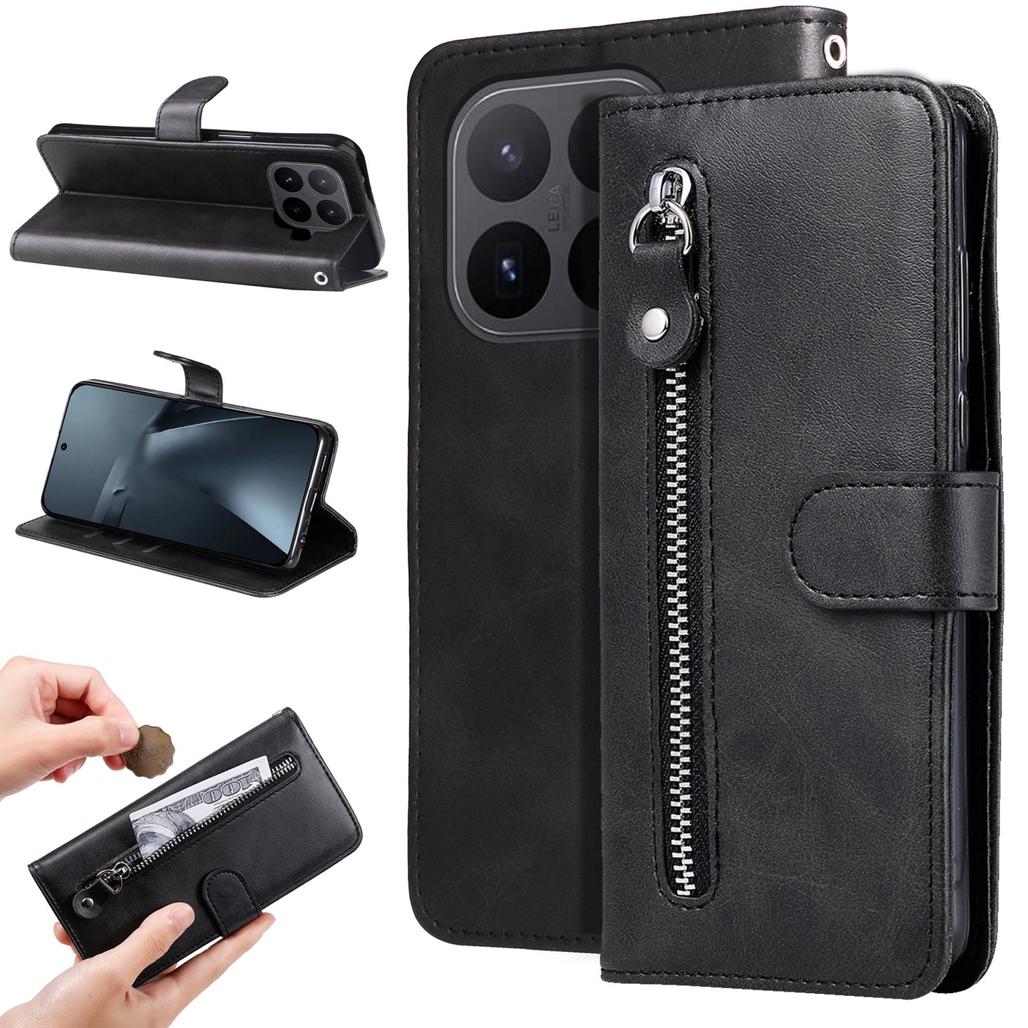For Xiaomi 17T PU Leather Cases with Zipper Pocket Wallet Phone Cover Stand