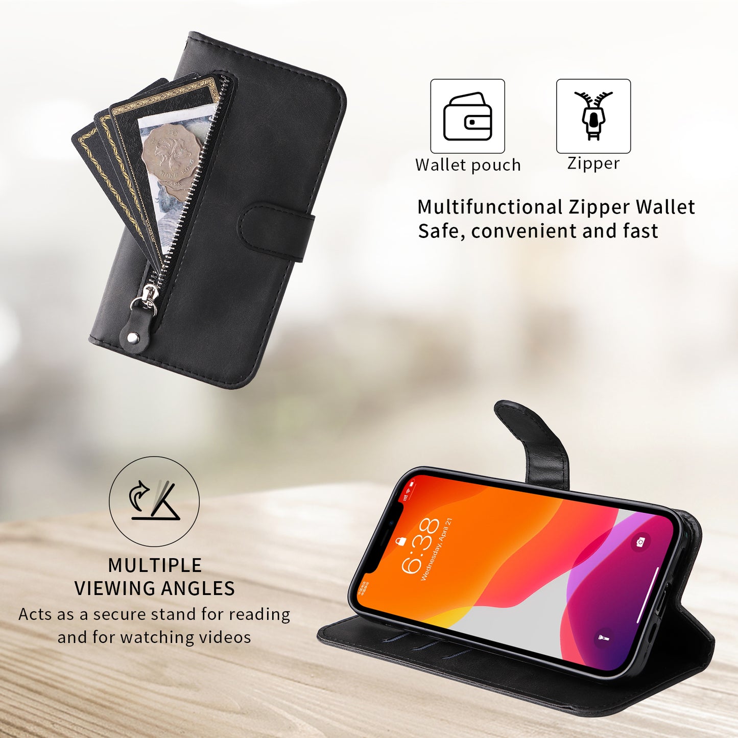 For Xiaomi 17T Pro PU Leather Cases with Zipper Pocket Wallet Phone Cover Stand