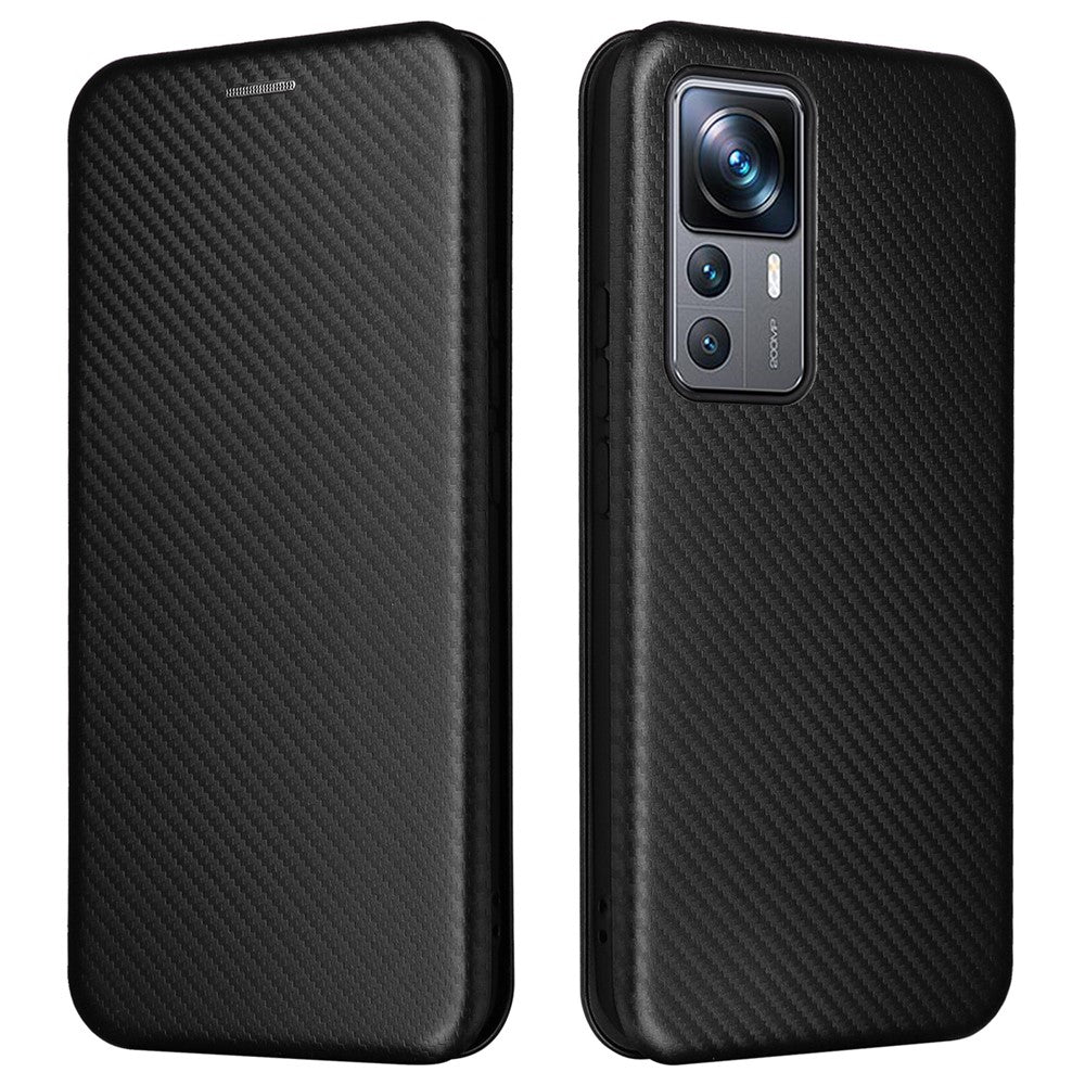 For Xiaomi 12T Pro 5G Shockproof PU Leather Phone Case Card Slot Stand Carbon Fiber Texture Magnetic Absorption Flip Cover