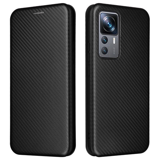 Xiaomi 12T Pro 5G Handyhülle – Stoßfeste aus PU-Leder, Kartensteckplatz, Ständer, Karbonfaser-Textur, magnetische Absorption, Flip