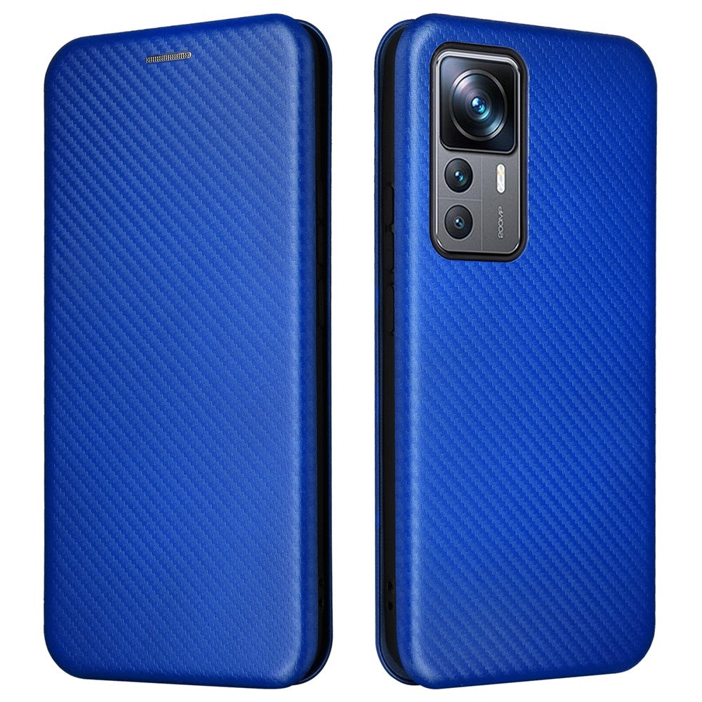 For Xiaomi 12T Pro 5G Shockproof PU Leather Phone Case Card Slot Stand Carbon Fiber Texture Magnetic Absorption Flip Cover