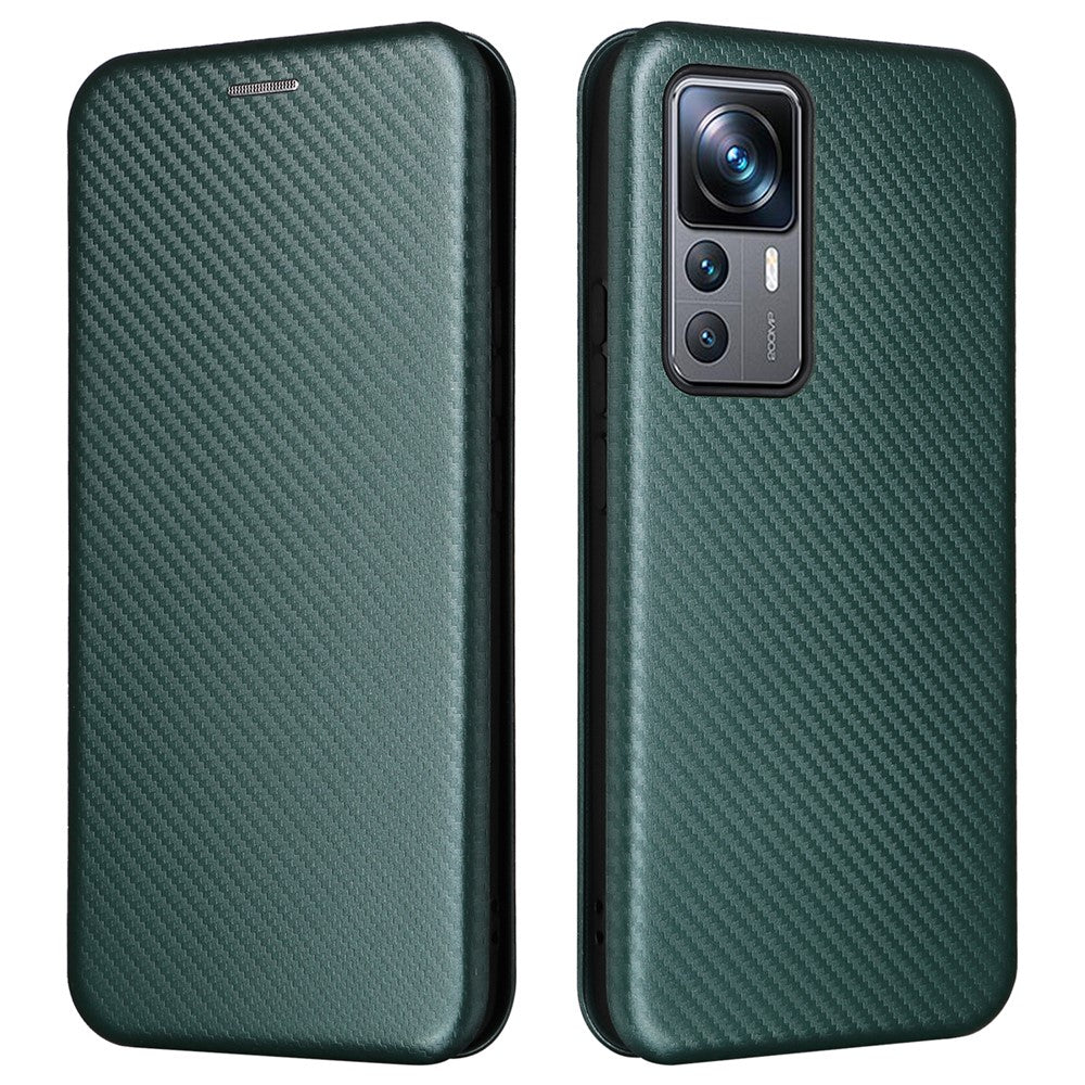 For Xiaomi 12T Pro 5G Shockproof PU Leather Phone Case Card Slot Stand Carbon Fiber Texture Magnetic Absorption Flip Cover